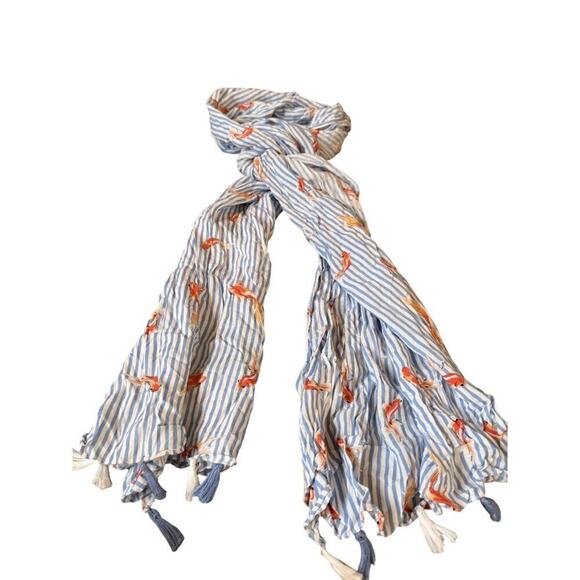 Unbranded Accessories - Striped Goldfish Print Scarf With Tassel Accents Lightweight Cotton Blend